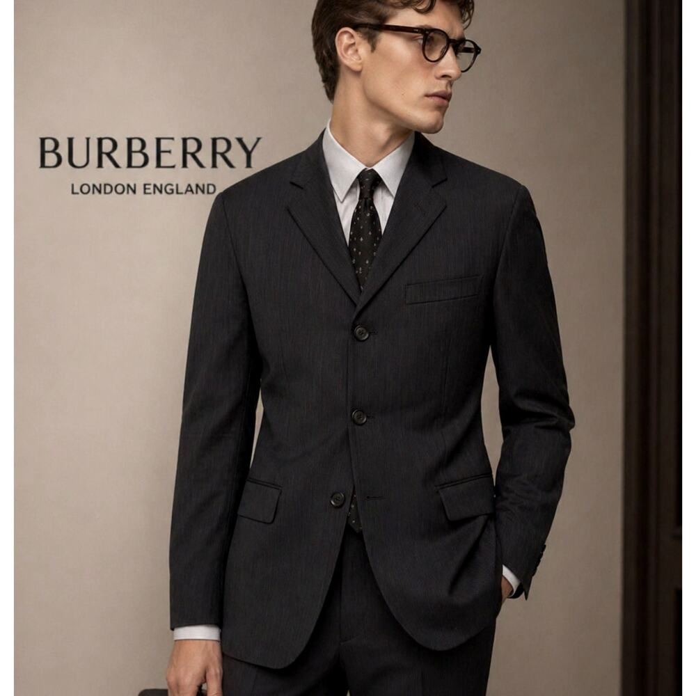 Burberry 40R Bond Street Suit Jacket $1100 Wool Pinstripe 3 Button Blazer Black